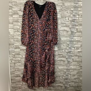 INTERMIX Floral Silk ruffle wrap long sleeve dress Size 0 (W830)